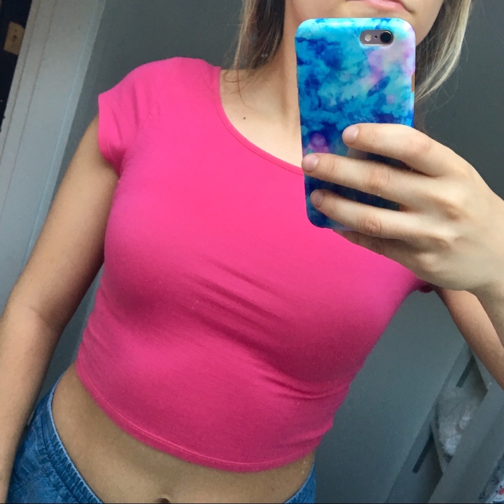 American Eagel Pink Crop T Shirt With Cross Back